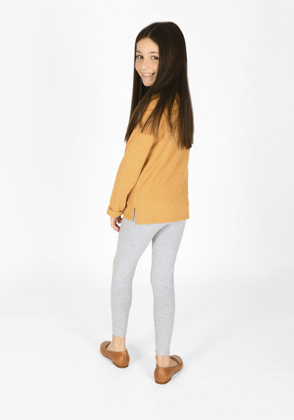 light grey marl full length childrens leggings 1