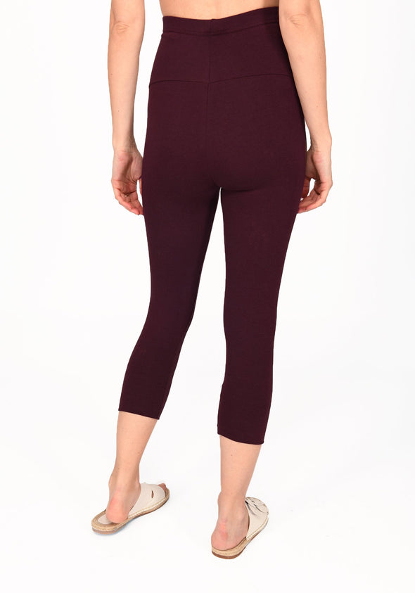 Burgundy Maternity Cropped Leggings