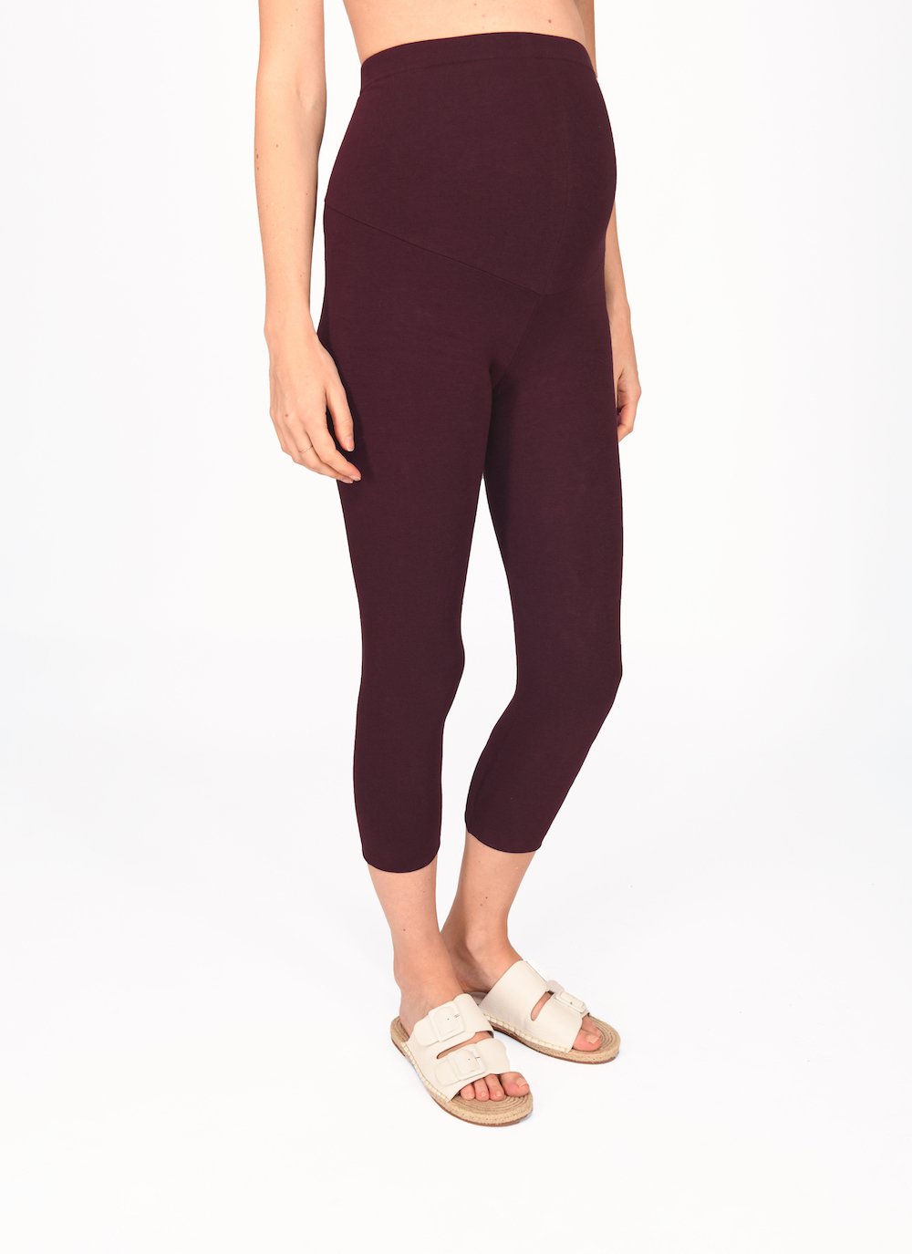 Burgundy Maternity Cropped Leggings