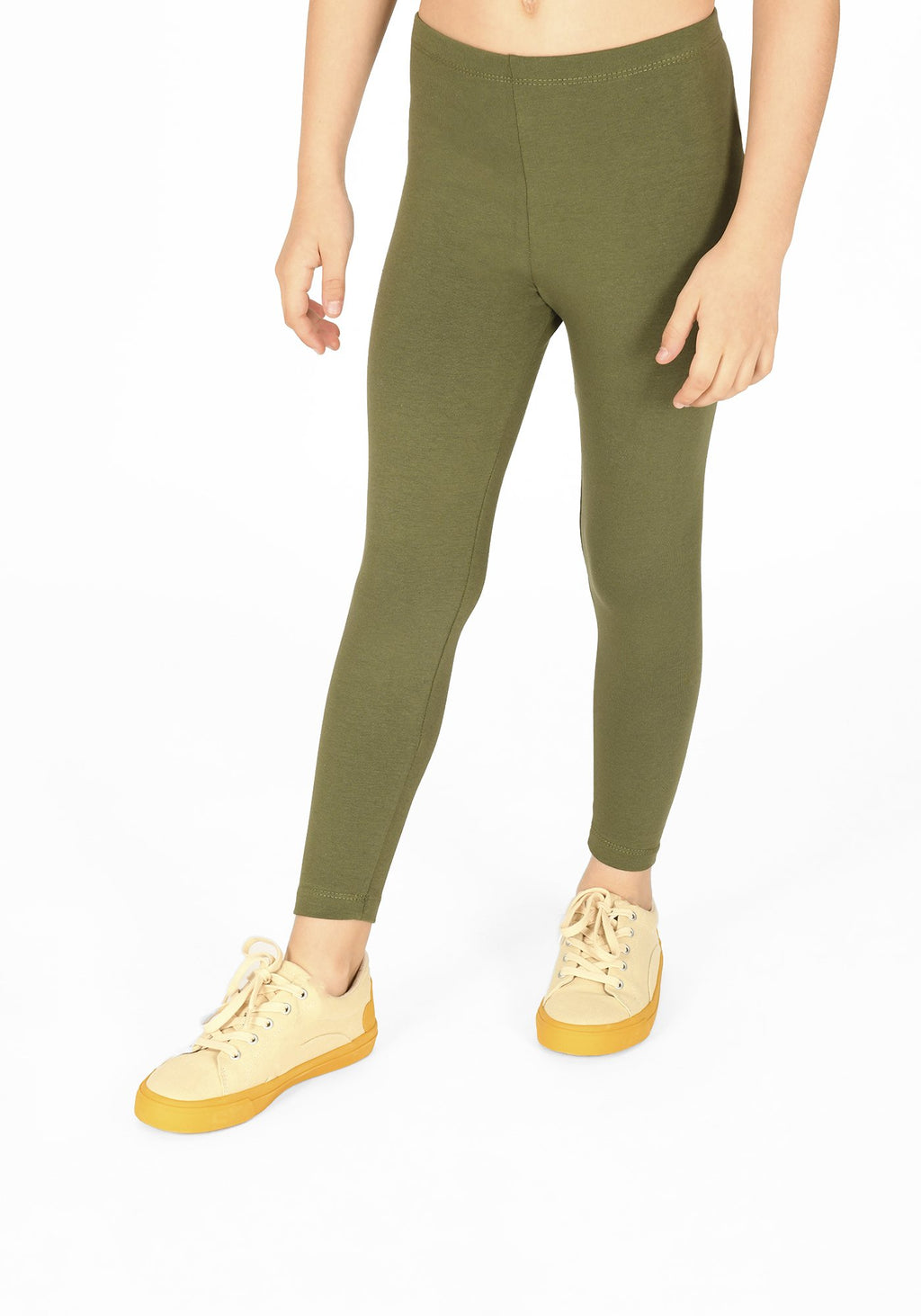 khaki green full length childrens leggings 1