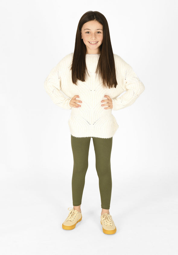 khaki green full length childrens leggings 1
