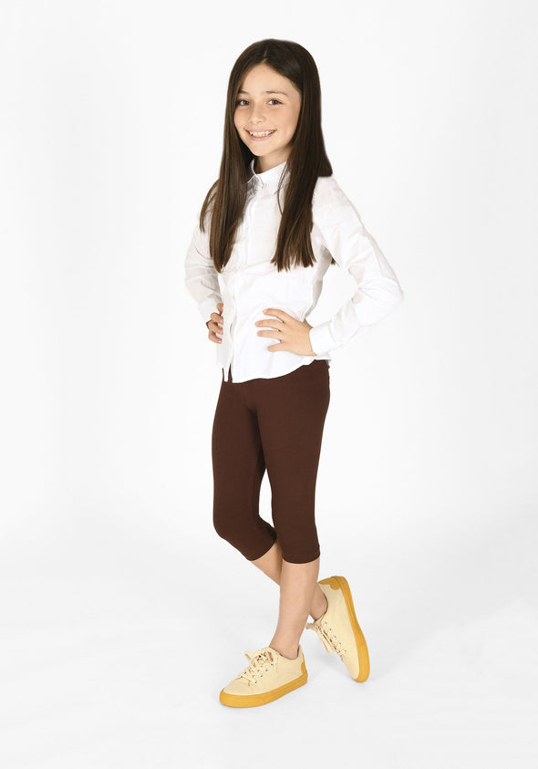 chocolate brown cropped childrens leggings 1