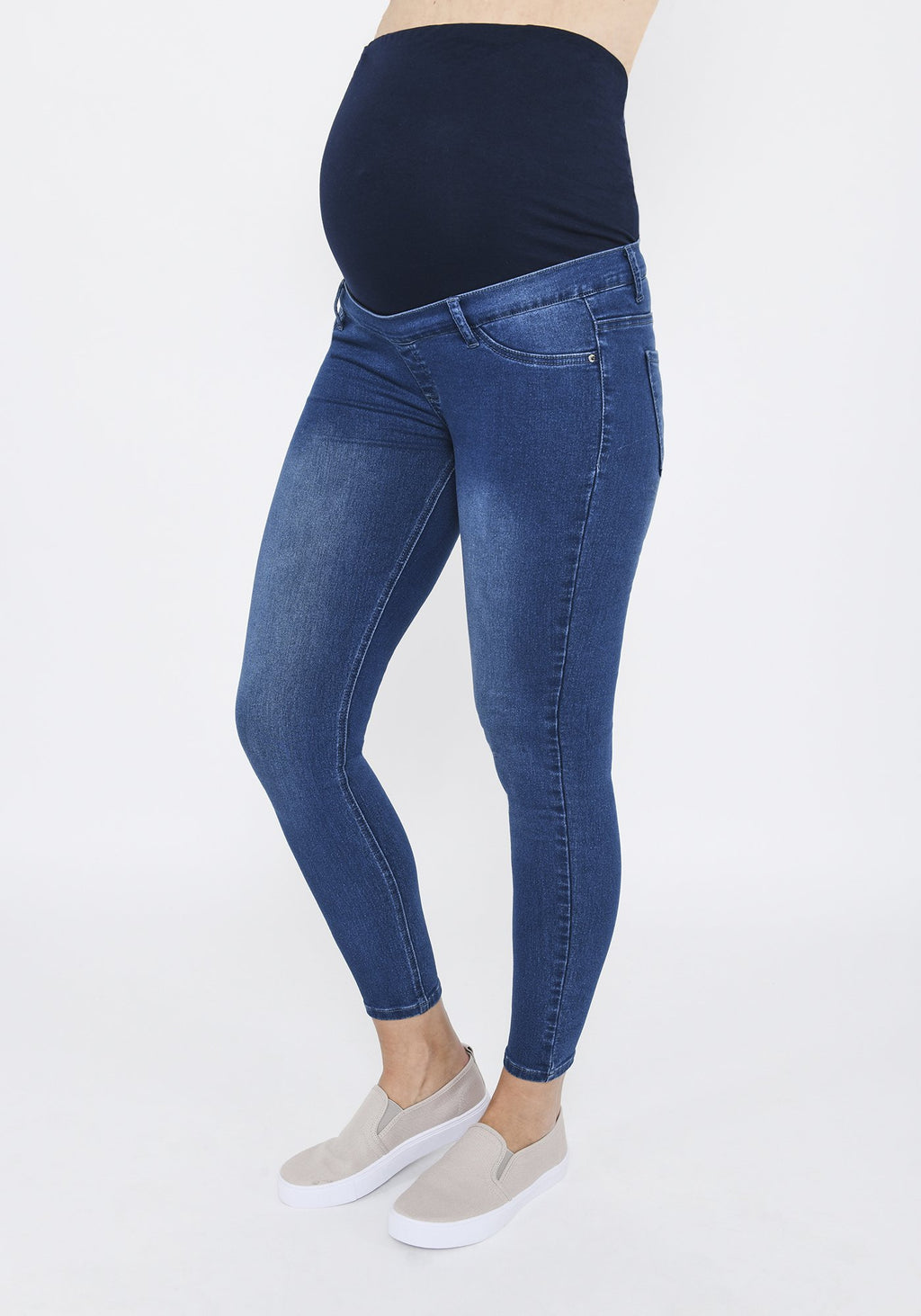 Mid Blue Ankle Grazer Maternity Jeggings