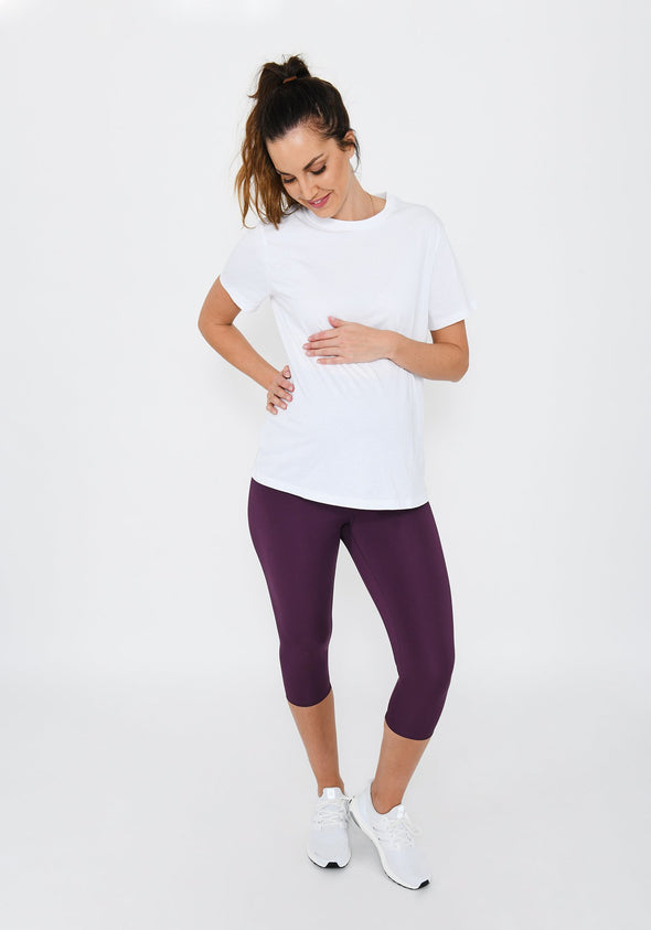 Focus Cropped Mulberry Plum Maternity Sports Leggings