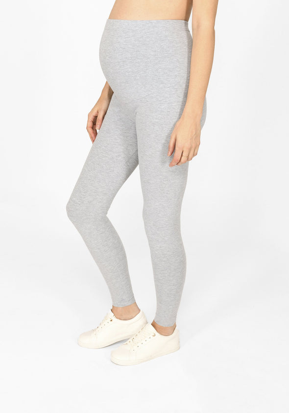 light grey marl full length maternity leggings 1