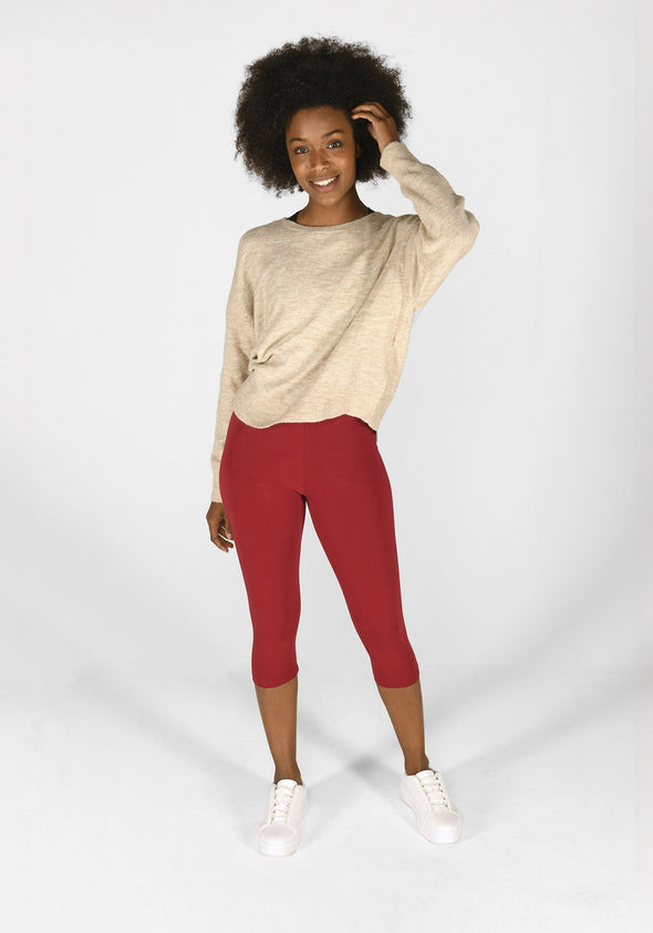 red wine cropped classic leggings 1