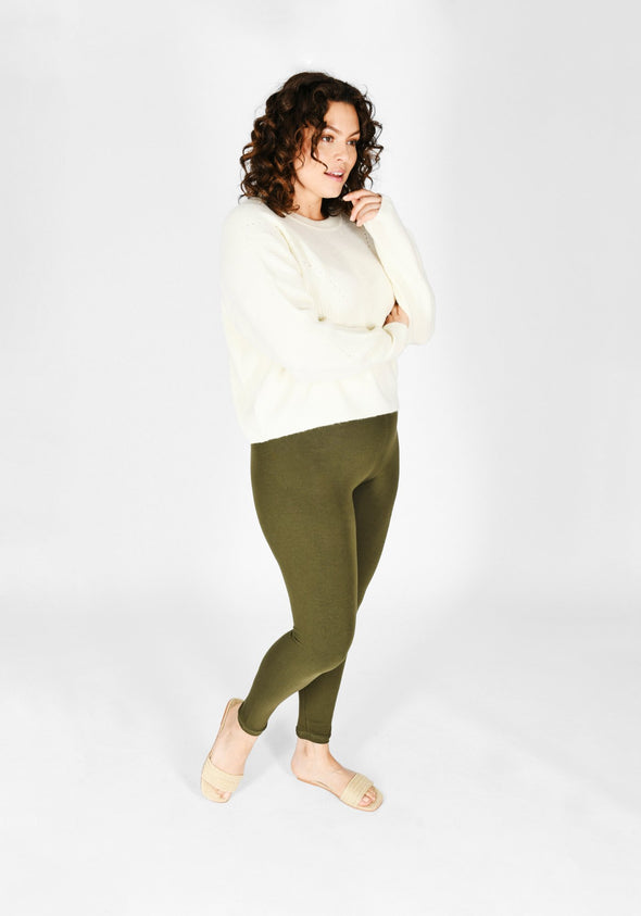 Classic Plus Size Khaki Green Leggings 1