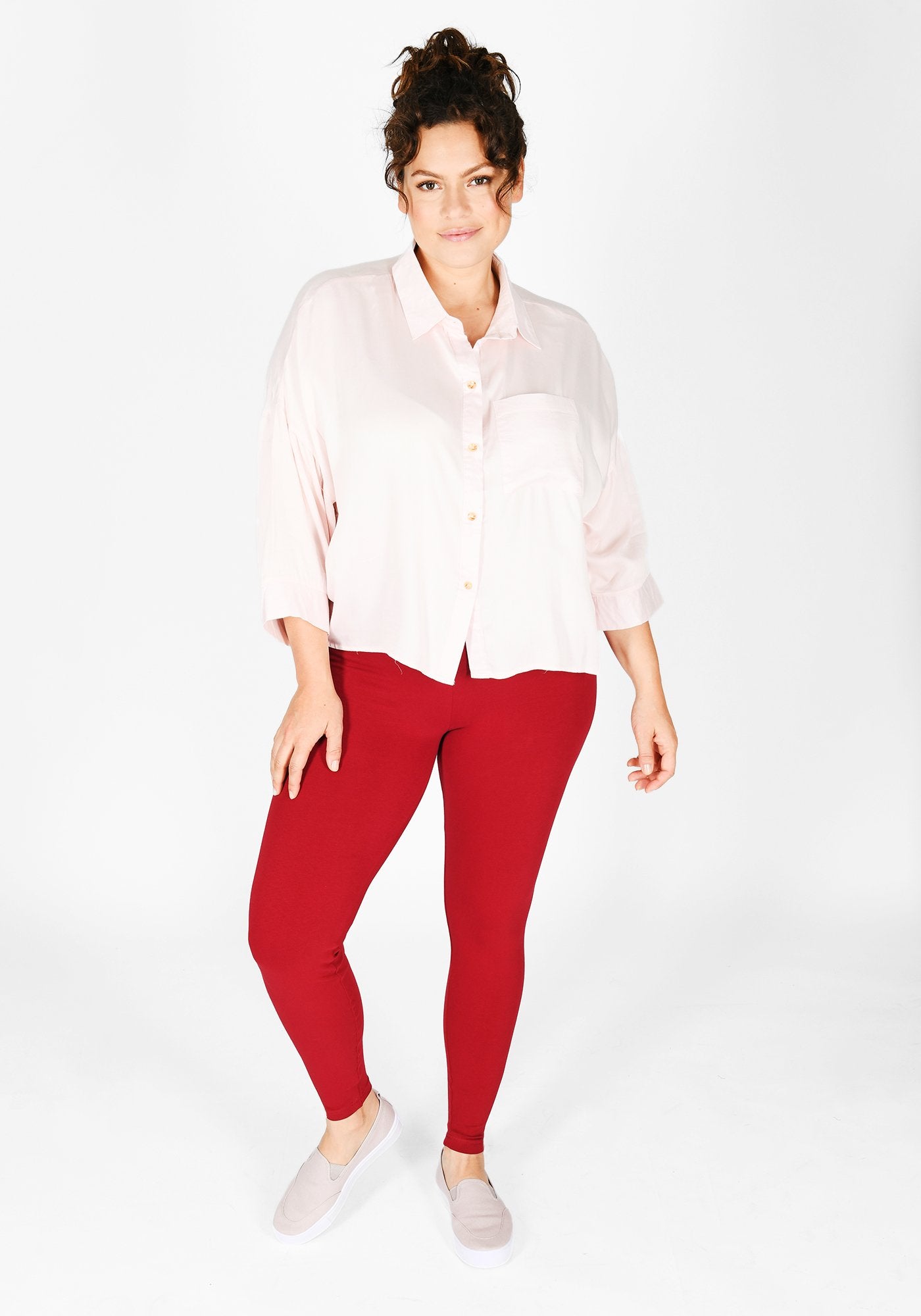 Plus Size Red Wine High Waisted Leggings 2