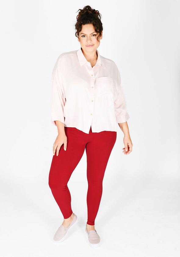 Plus Size Red Wine High Waisted Leggings 1