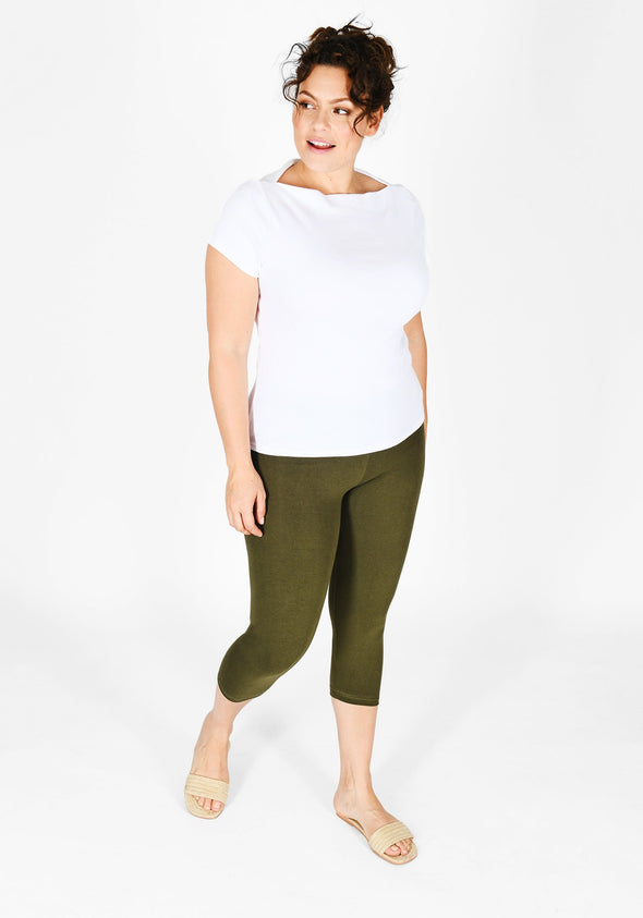 Plus Size Khaki Green Cropped Leggings 1