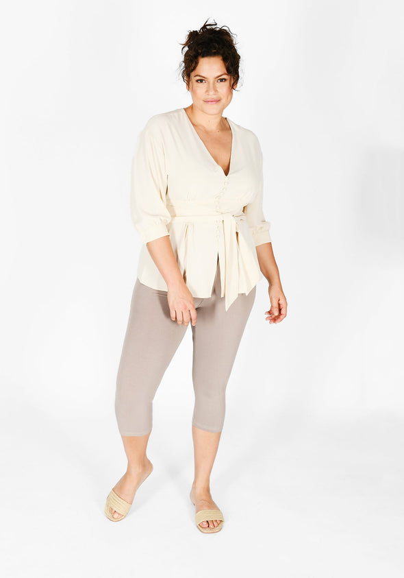 Plus Size Oatmeal Beige Cropped Leggings 1